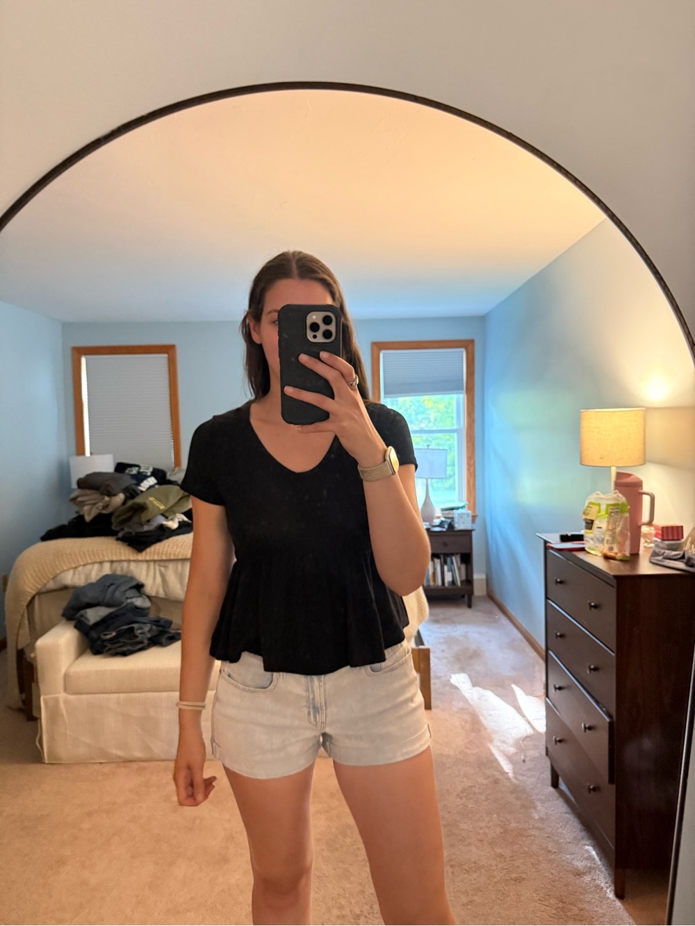 Olivia Rae Black V-Neck Peplum Short Sleeve Top